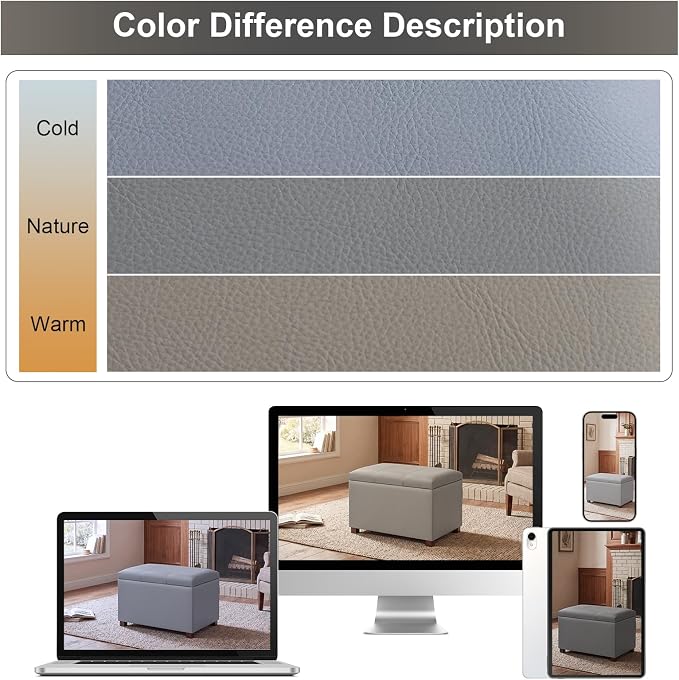 24" Leather Storage Ottoman Bench, Rectangle Foot Rest Stool for Living Room, Bedroom, Entryway, Grey