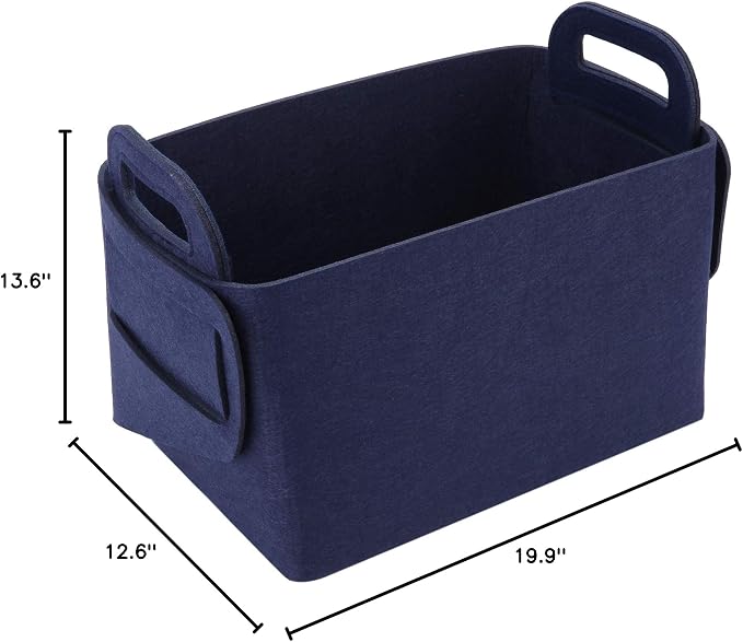 Storage Basket Felt Storage Bin Collapsible& Convenient Box Organizer with Carry Handles for Office Bedroom Closet Babies Nursery Toys Laundry (Navy Blue, 19.9inch(L)×13.6inch(W)×12.6inch(H))
