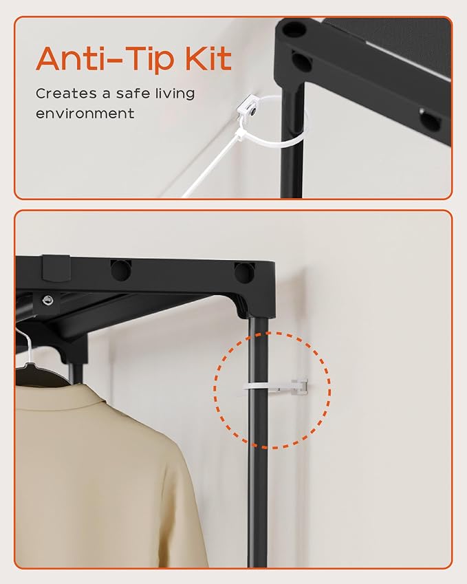 CASAMAYA Clothes Rack, Portable Closet, 54.3 Inch Large Capacity Wardrobe Closet, Clothes Storage Organizer with Shelves and 2 Hanging Rods, Easy to Assembly, Black PCT002B01
