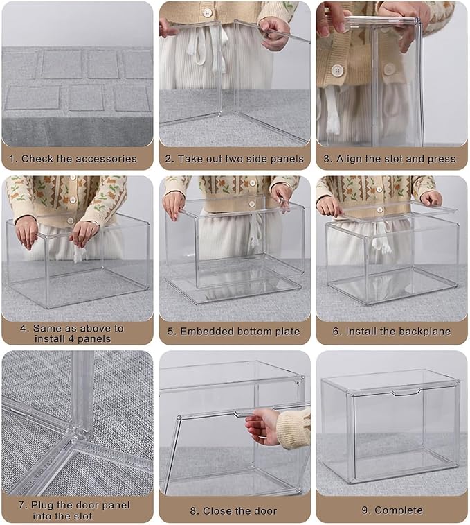GUDEMAY Large Clear Stackable Acrylic Storage Bins with Door, Dustproof Figure Collectibles Display Case, Football & Motorcycle Helmet Showcase, Basketball, Sports Memorabilia Organizer (XL, Count, 3)