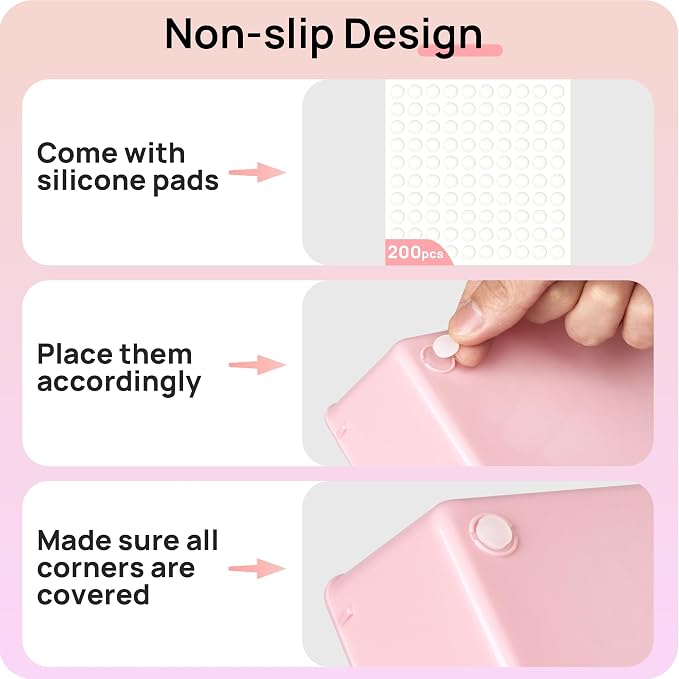 Vtopmart 44 PCS Plastic Drawer Organizers Set, Vanity Organizer Trays, Pink | 4-Size Versatile Makeup Organizer, Non-Slip Storage Containers for Makeup, Jewelries, Bedroom,Kitchen Utensils and Office