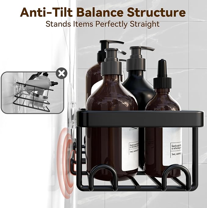 YASONIC Shower Caddy Adhesive, 100% Rustproof Shower Organizer, Large Capacity Shower Shelves for Inside Shower, No Drill Shower Storage for Home (2 Pack Black)