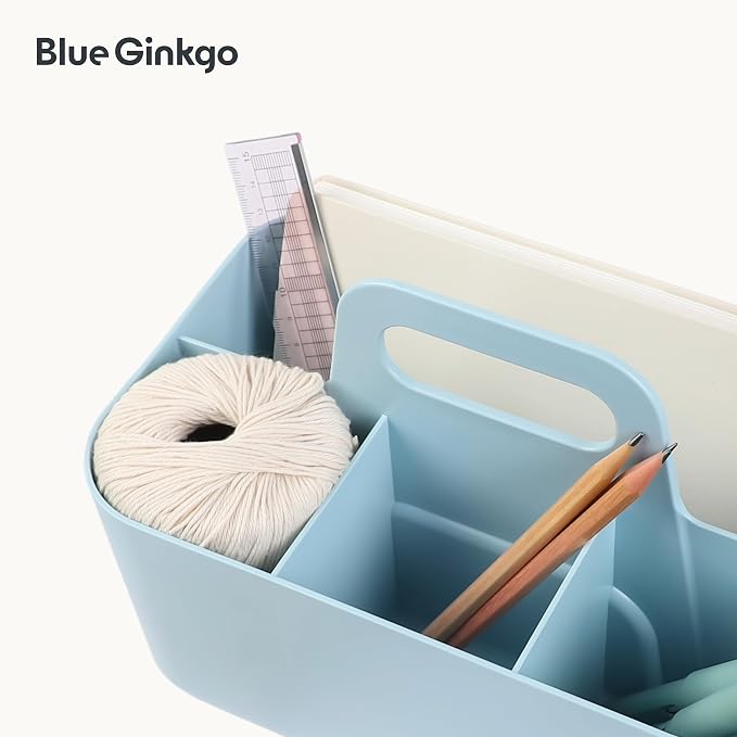 BLUE GINKGO Stackable Organizer Caddy, Rectangle, Blue, Made in Korea | Portable. Adjustable. Home, Office & School Storage.