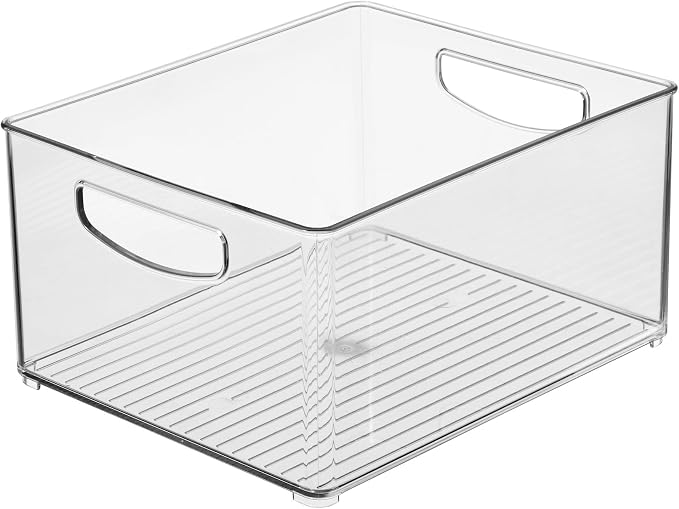 iDesign Stackable Storage Bin with Handles, Set of 4, Clear | Organize Pantry, Fridge, or Freezer, Made in USA