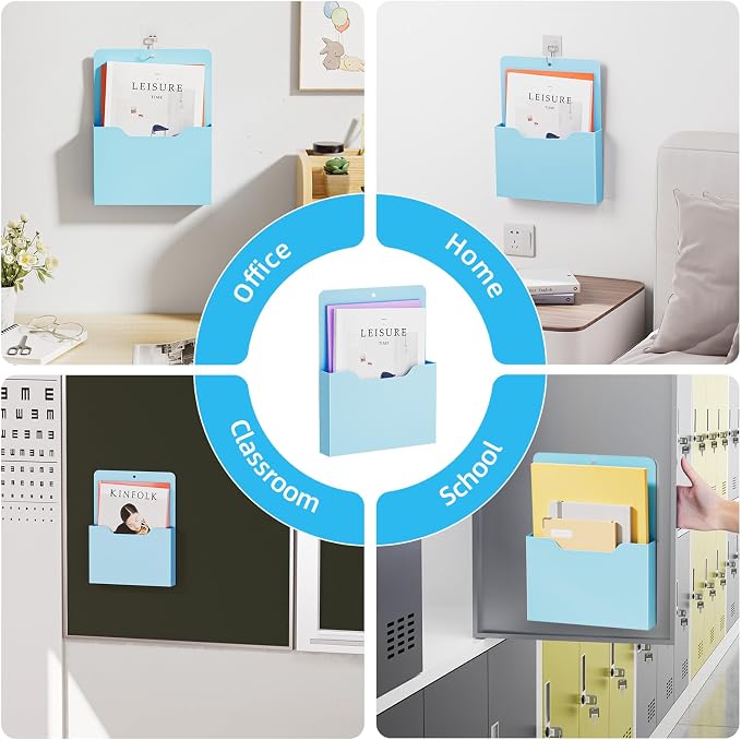 Marbrasse Magnetic File Holder - Magnetic Paper Holder, Pocket Organizer Office Supplies Storage Mail Organizer for Notebooks,Planners,Letter (Blue)