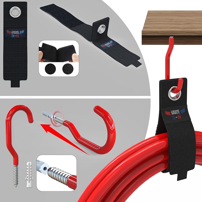 3-H Heavy Duty Garage Wall Hooks 20 Pack, Anti-Slip PVC Coating Wall Mount Garage Storage Utility Hooks, Heavy Load Organizer for Ladders, Yard Tools, Shovel, Weed Eater, Hoses & Bulk Items,Red | Multi-Purpose Garage Hooks to Organize Garden Lawn Tools...