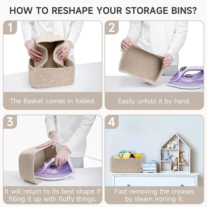 3-Pack Small Storage Baskets for Organizing | Woven Shelf Toy Basket | Rope Baskets for Gifts Empty | Closet Organizer Bins with Handles | Cube Decorative Box | 11.8×7.8×5.1” | Mixed brown