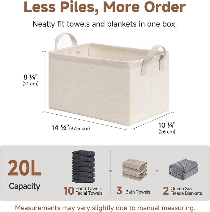 StorageWorks Storage Bins, Shelves Baskets for Organizing, Fabric Closet Organizers with Handles, Metal Frame, Beige-Cotton-linen, 2-Pack