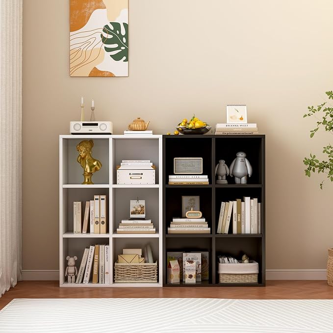 OSCHF 6-Cube Storage Shelf Bookcase, Warm White | Wooden 3-Tier Open Bookshelf, Fits 11×11" Bins, Vertical or Horizontal Use, Full Back Panels, For Home Office