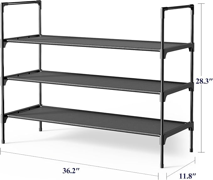Kitsure Shoe Rack for Closet, Shoe Organizer, 36.2" Wide - 3 Tier, Black | Shoe Storage for Closet, Entryway, Easy- Assembly& Space-Saving Shoe Shelf with Side Handle, Closet Organizer