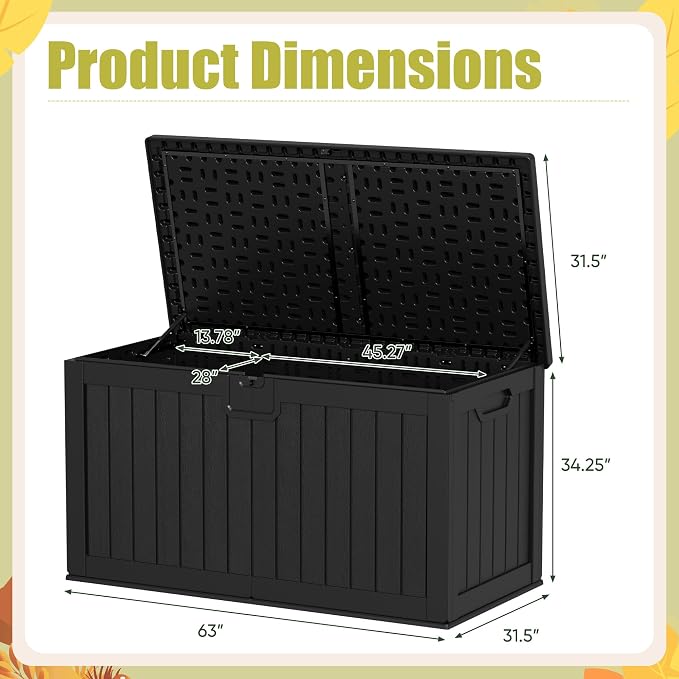 Devoko HDPE 240 Gallon Deck Box Double-Wall with Divider | Large Outdoor Storage Box Side Handles, Waterproof and Lockable for Patio Furniture, Garden, Pool