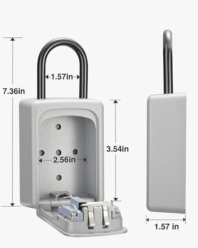 Puroma Lock Box, Large Key Lock Box Resettable Combination Code Lockbox, Portable Wall Mount Lockbox Security Safe Box for Outside Outdoor Home Office Door Handle House Key, Silver (1 Pack)