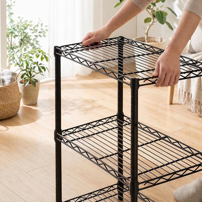 Honey-Can-Do 3-Tier Heavy Duty Adjustable Shelving Unit, 250-lb Per Shelf Metal Storage Rack, NSF Certified Wire Shelf for Kitchen Garage Pantry, Black, 24 x 14 x 30 in