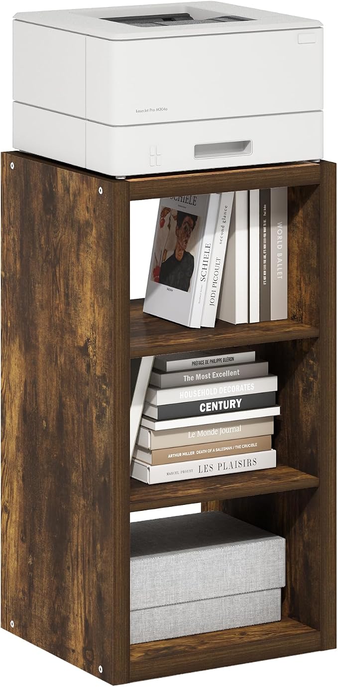 3-Cube Cubicle Bookshelf, Cube Bookcase with Open Back, Reversible Book Shelf, Cube Storage Organizer, 15 x 16 x 44, for Living Room, Home Office, Amber Pine