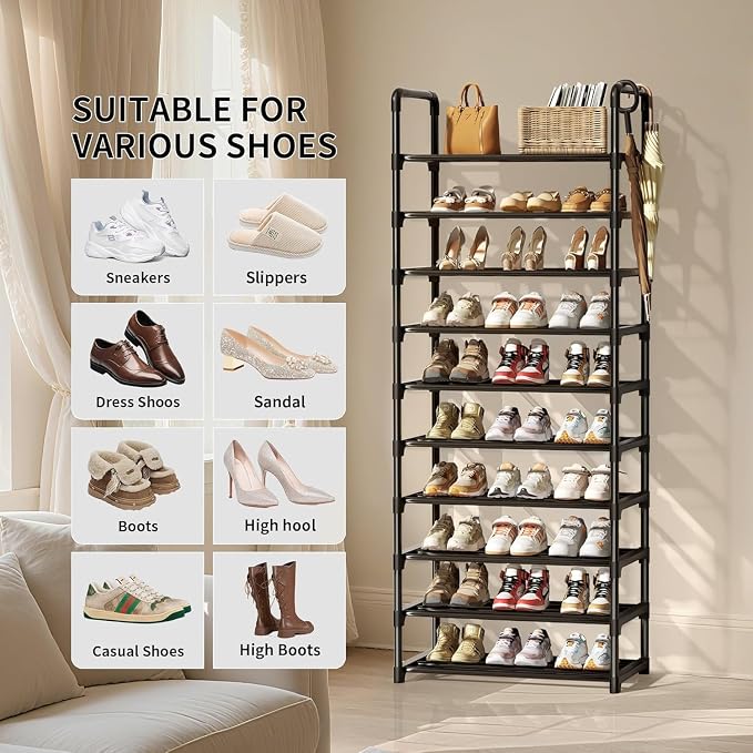 Shoe Rack, 10 Tier Shoe Storage Organizer,Fit 30-35 Pairs Shoes,Metal Tall Shoe Shelf for Closet,Entryway, Hallway,Garage,Bedroom,Cloakroom