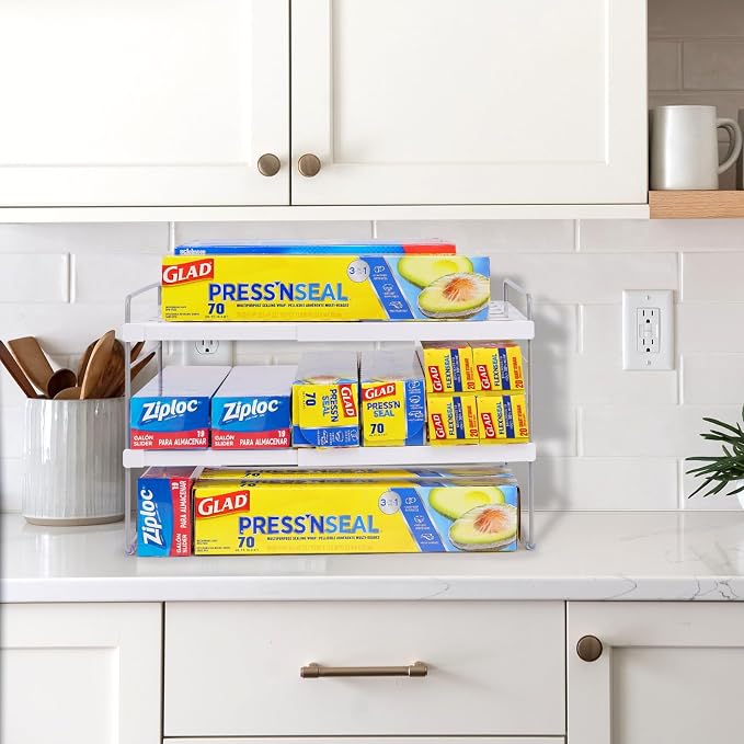 Cirhy Expandable Foil and Plastic Wrap Organizer, 3-Tier, 2-Pack | Adjustable Pantry Organizers and Storage , for Foil, Food Storage Bags and Wrap, Cabinet or Countertop Organization