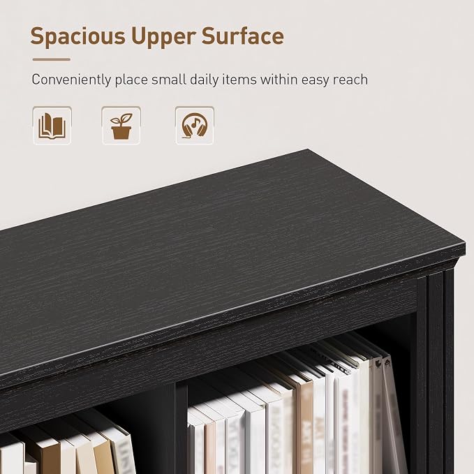 10 Cube Storage Organizer, Wooden Cubby Bookshelf, Cube Shelf Bookcase with 3 Drawers, Farmhouse Short Bookcase, 3 Tiers Floorstanding Open Bookshelf, Display Storage Shelves, Black