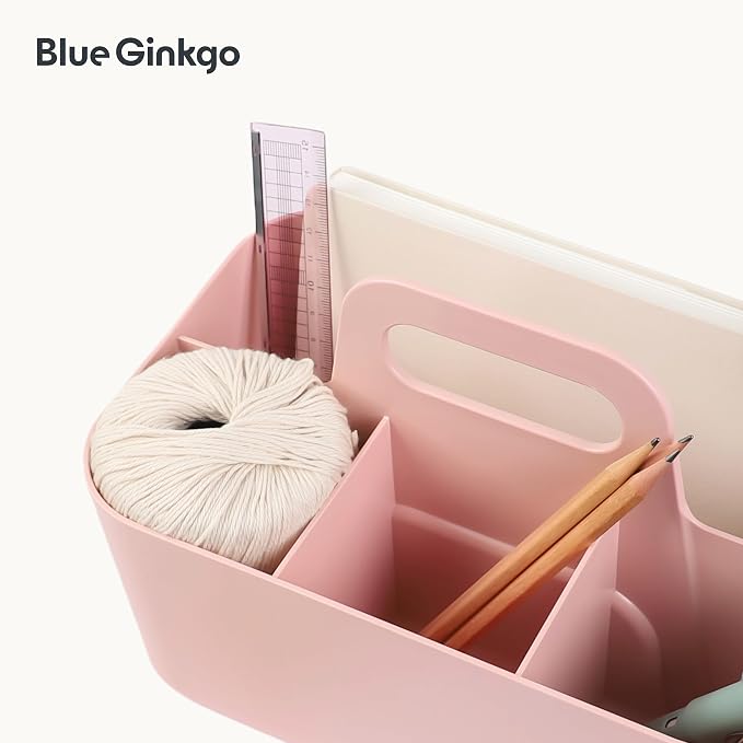 BLUE GINKGO Stackable Organizer Caddy, Rectangle, Pink, Made in Korea | Portable. Adjustable. Home, Office & School Storage.