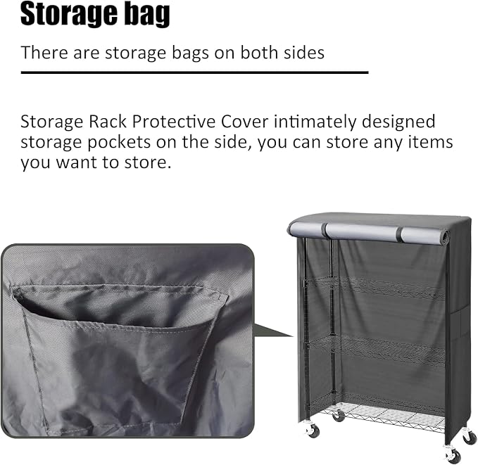 Wire Shelf Cover 36"x14"x54", Heavy Duty 600D Oxford Rack Cover with Zipper | Quick-access front opening, convenient side pockets, reinforced stitching, protective fabric design