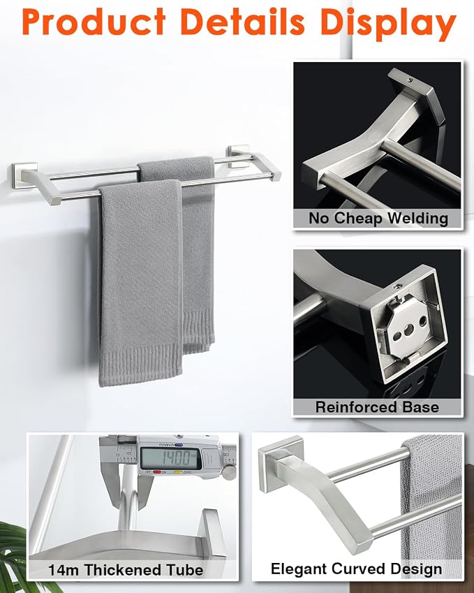 Alise Double Bath Towel Bar, 28" Towel Racks for Bathroom, Brushed Nickel | SUS304 Stainless Steel Bathroom Towel Holder, Quick Drying Towel Hanger Towel Rod Wall Mounted, Useable Length 26.5"