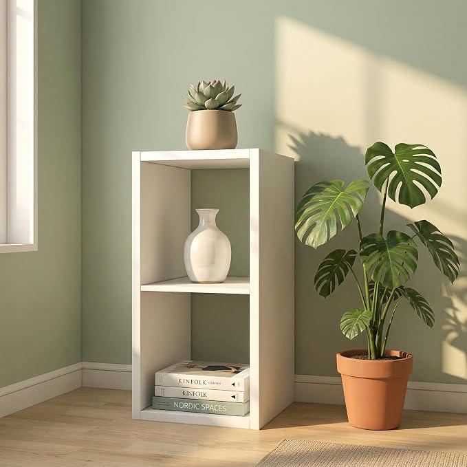 2 Cube Storage Organizer Shelf with Anti-Tipping Kits, Wooden Thick Frame, Reversible Open Back Bookcase, Horizontal and Vertical Dual-Use, White, 11 Inch