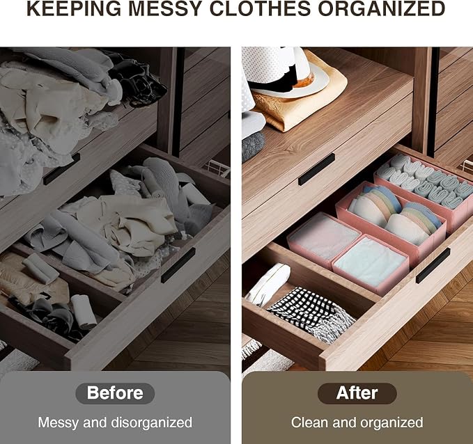 DIMJ Drawer Organizers for Clothing, Set of 8 Dresser Drawer Organizers, Fabric Closet Organizers and Storage, Drawer Dividers for Baby Clothes, Socks, Belt, Tie (Pink)
