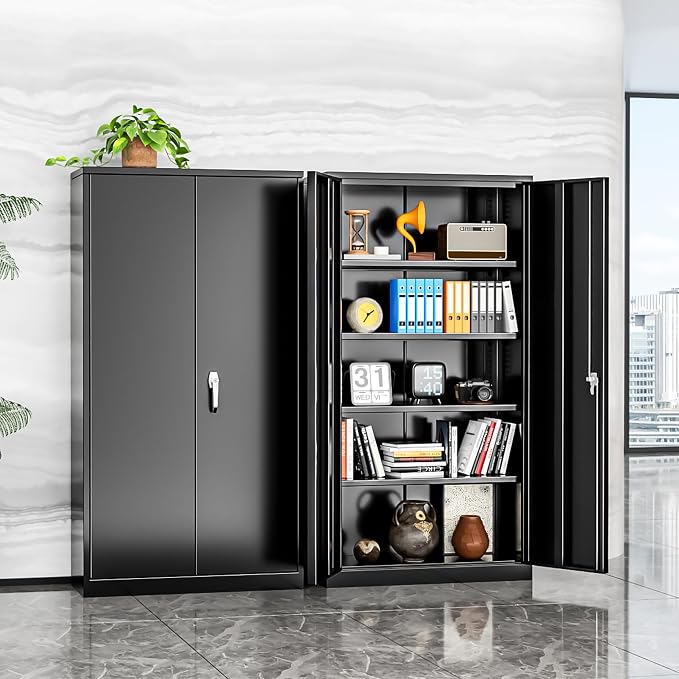 INTERGREAT Black Metal Storage Cabinet Doors, 72" Locking Steel Storage Cabinet with Shelves, Tall Metal Cabinet Lockable Steel Cabinets for Home Office, Garage