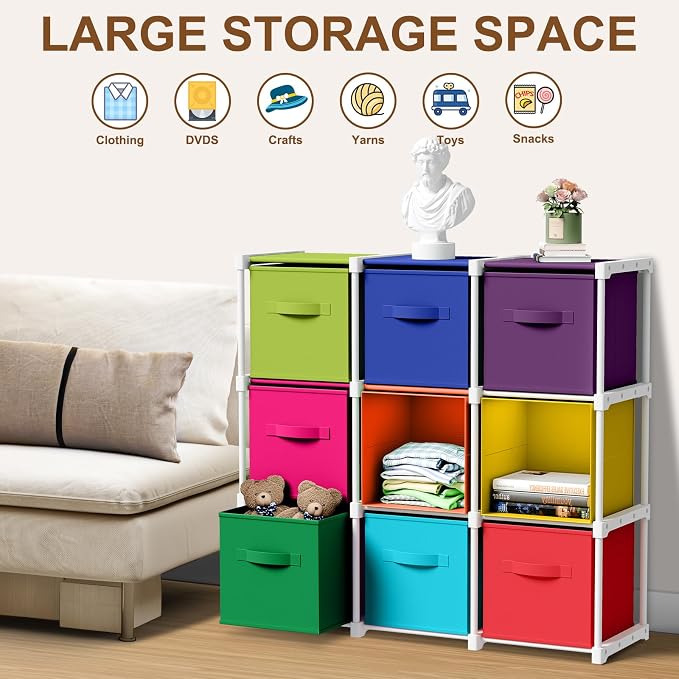 Briwooody 9 Cube Storage Organizer Storage Bins Shelf,Multicolor