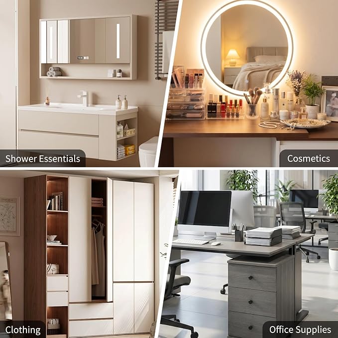 Adjustable Drawer Dividers 11.3-20in Organizer for Dresser (6) | Clear Plastic, 3.2in Wide, Adhesive Mounting, No Tools, for Kitchen Office