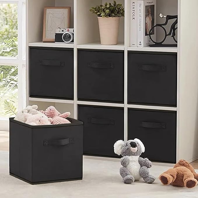 EBIGIC Black Storage Bins 9.0"x7.5"x7.5" Small Size Fabirc Foldable Closet Toy Organizer Collapsible Cloth