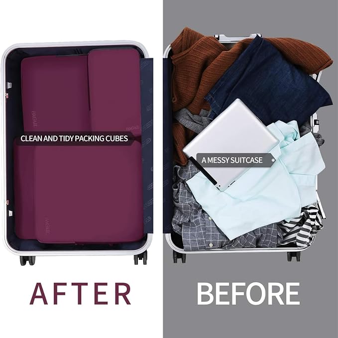 BAGAIL 4 Set/6 Set/8 Set Compression Packing Cubes Travel Accessories Expandable Packing Organizers (Cloth Pattern, 4-Burgundy)