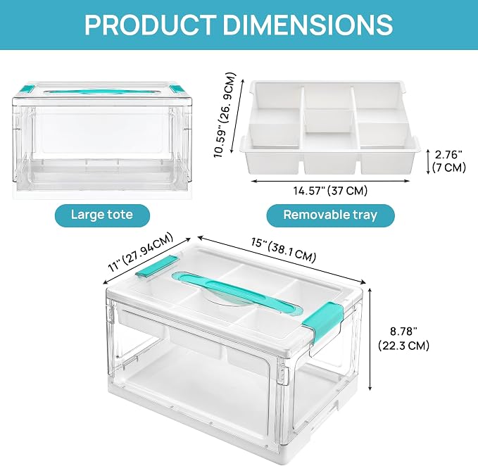 Vtopmart 24 QT Clear Craft Organizer with Removable Tray & Dividers, 1 Pack | Storage Box for Coloring Books, Modeling Clay, Molds and Art Supplies, Keeps Craft Materials Organized and Easy to Access