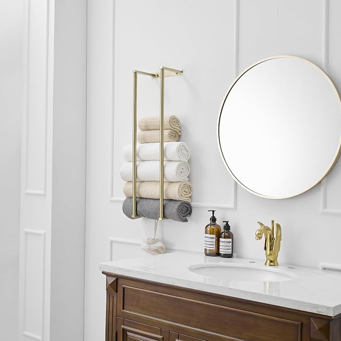 BWE Brushed Gold Towel Racks for Bathroom 28" Towel Holder for Rolled Towels