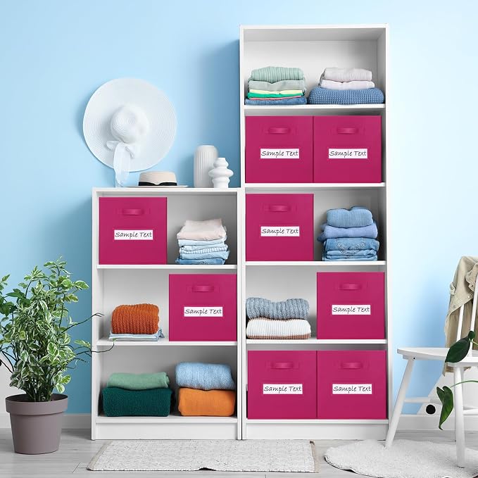 Fabric storage cubes (8 Pack) 11 Inch Cube Storage Bin, cube organizer bins with 8 Labels Window Cards & a Pen, Foldable cube organizer bins and Storage Box, Dark pink