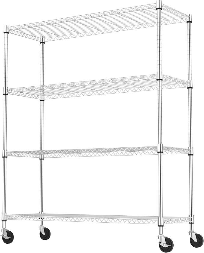 M MZG 4 Tiers Storage Shelves Load 1400LBS, Metal Shelving Wire Metal Shelving Unit Shelves for Storage Adjustable Garage Shelving for Pantry Kitchen Garage Chrome 17.7" D x 47.3" W x 62.7" H