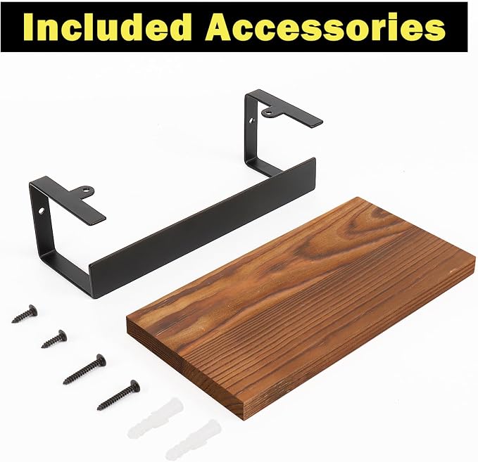 Hand Towel Holder/Towel Ring with Wooden Shelf, Hand Towel Rack, Hand Towel Hanger for Bathroom, Bath Accessories Wall Mounted, (Matte Black, 9"-Squ Shaped)