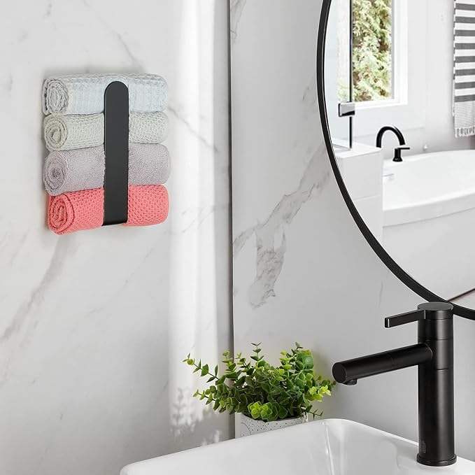 Taozun Black Towel Bar 2 Pack Hand Towel Holder Stainless Steel Towel Rail | Hand Towel Rack, Self Adhesive, Easy Peel & Stick, For Bathroom Kitchen, Sturdy & Durable
