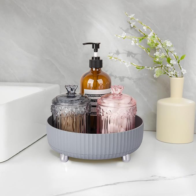 360 Rotating Makeup Perfume Organizer Skincare Tray, Small Grey | 360 Degree Spinning Lazy Susan Organizer Lotion Cosmetics Storage for Dresser, Vanity, Bathroom Countertop