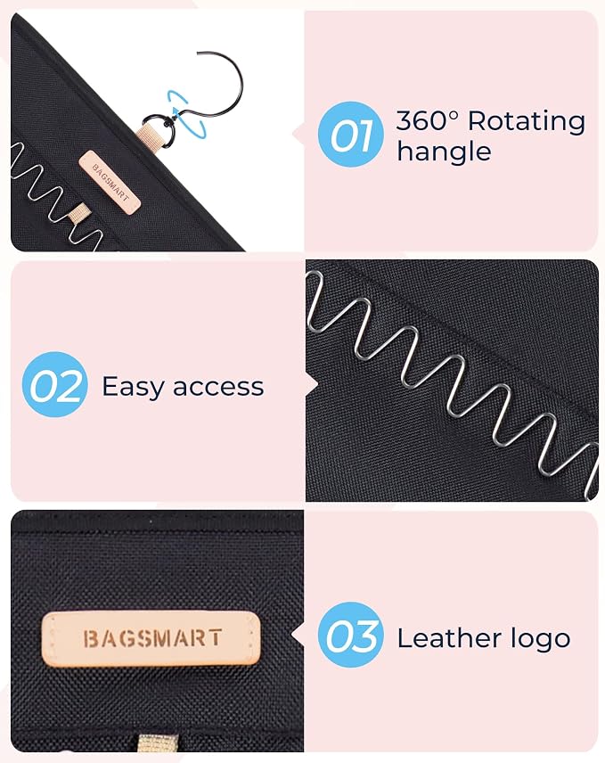 BAGSMART Hanging Necklaces Organizer Jewelry Holder, 1 piece, Large Black | Hanging Necklaces Organizer with Hanger Metal Hooks Double-Sided Jewelry Storage for ,Bracelets on Closet,Wall,Door
