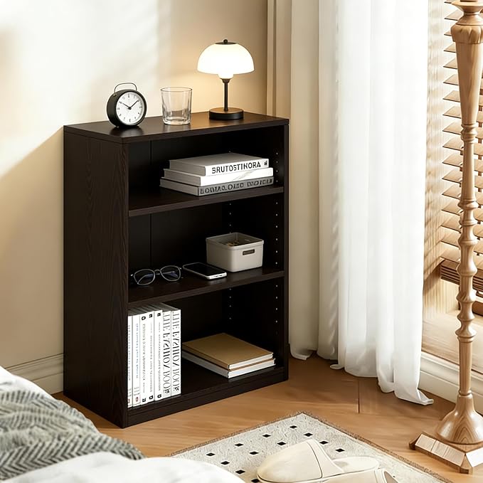 CTESNE【2026 Adjustable Shelves 3-Tier Bookcase, 71 inches, Wooden Open Display Floor Bookshelf (Chocolate Color)