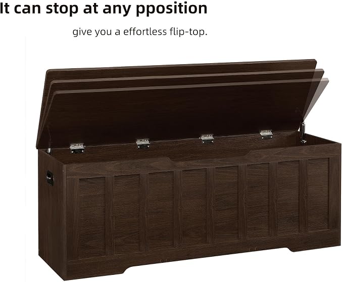 VANKILEY 51.2" Storage Chest Extra Large,Wooden Storage Bench,Espresso | Chest with 2 Safety Hinges, 51.2*15.7*19.1inches, Wooden Trunk for Bedroom, Livingroom,Entryway,Easy Assembly.