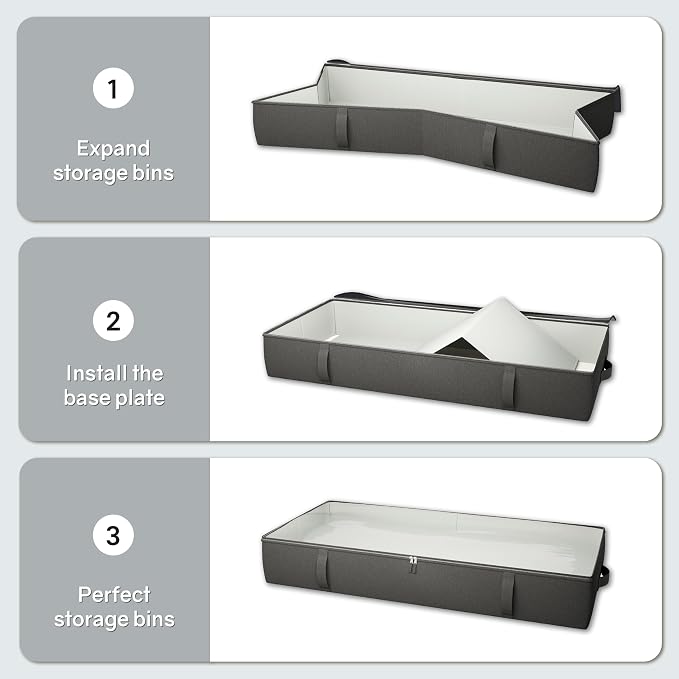 TidyCorner 2-Pack Under Bed Storage Containers, 8 Inches Tall Underbed Clothes Storage Organizer Bin with Sturdy Sidewalls/Bottom, Under the Bed Storage Bags 2 Storage Bins, Black