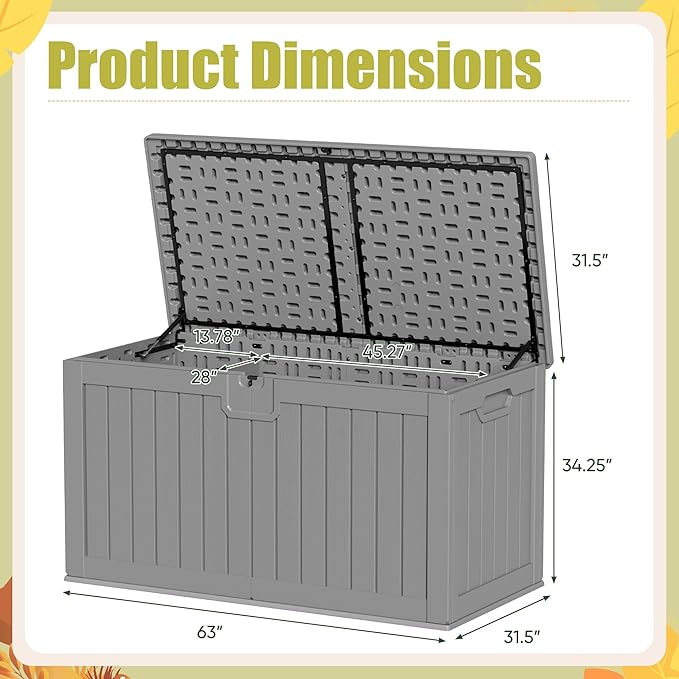 Devoko HDPE 240 Gallon Deck Box Double-Wall with Divider | Large Outdoor Storage Box Side Handles, Waterproof and Lockable for Patio Furniture, Garden, Pool