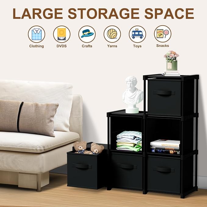 Briwooody 6 Cube Storage Organizer Storage Bins Shelf,Black