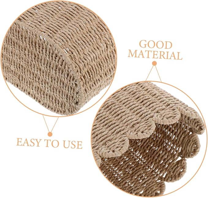 Hemobllo Hand-woven Paper Rope Storage Basket Sturdy Frame Woven Container for Organizing Home Sundries Practical Decorative Basket for Living Room and Bedroom Storage