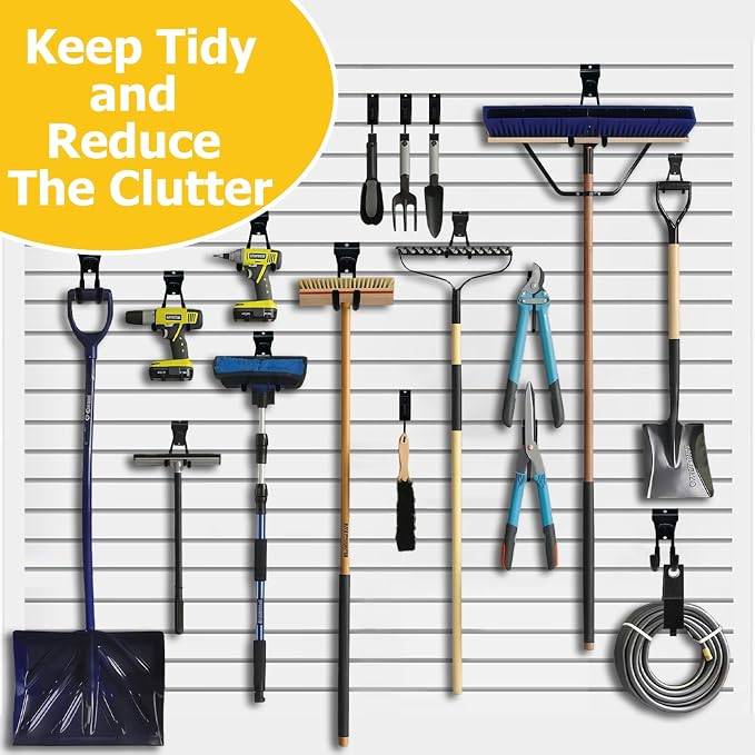 KOFANI 22PK Black Heavy Duty Steel Slatwall Hooks for Panel Storage Rack | Wall Hooks Geavy Duty for Hanging Bike, Ladder, Garden Tools,Broom,Hose,Anti-Slip Coating Garage Wall Organization