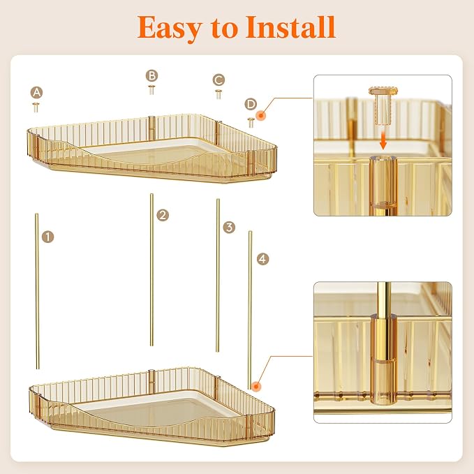 Lifewit 2 Tier Corner Bathroom Counter Organizers and Storage, Golden | Plastic Makeup Skincare Organizers Countertop, Large Sink Cosmetic Perfume Shelf for Bedroom, Dresser, Kitchen, Vanity