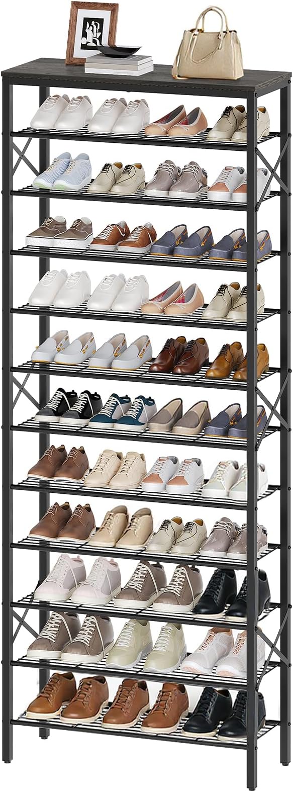 YATINEY 12 Tier Shoe Rack, Large Capacity Shoe Storage Organizer Holds 48 Pairs, Sturdy and Stable, for Entryway, Hallway, Closet, Dorm Room, Charcoal and Black SS12BC