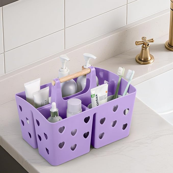 Portable Shower Caddy Plastic Shower Basket Organizer with Handle, Purple | Divided Bathroom Caddy Storage Cleanning Caddy Tote for College, Dorm Room, Kitchen