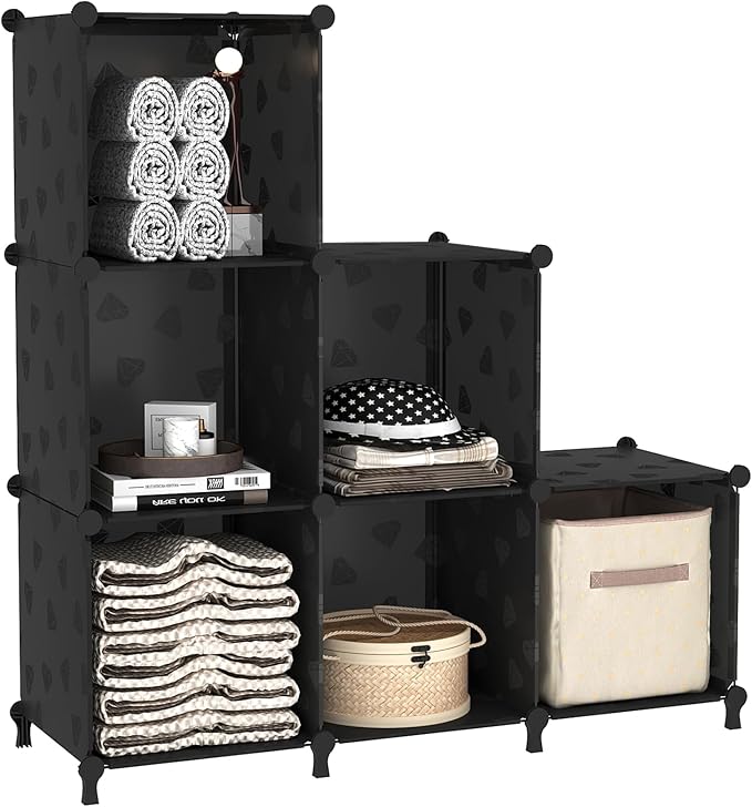 UNKU 6 Cube Storage Organizer, Closet Organizer Storage Shelves, Black | DIY Stackable Bookcase, Clothes Organizer Shelf for Closet, Bedroom, Living Room, Cabinet, Home, Office